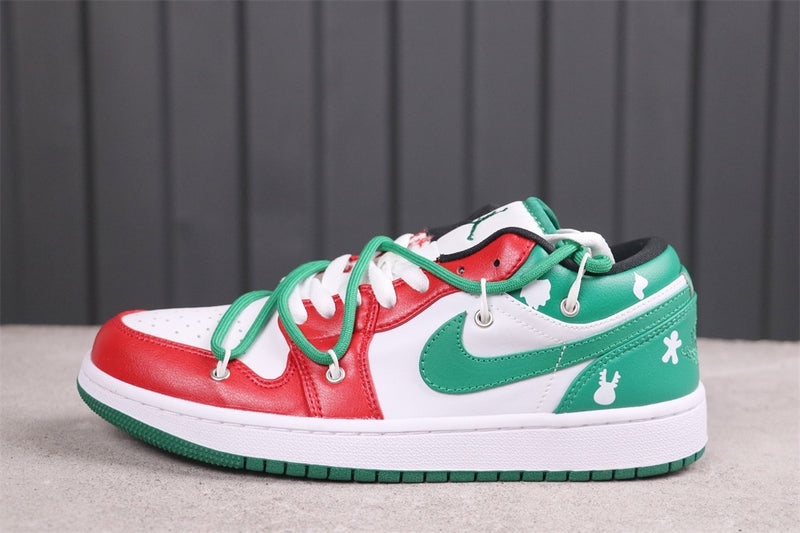 Low Top Sneakers, White Green Colorway, Lace Up Design, Casual Gift for Sneaker Fans