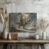 Dinosaur Christmas Canvas Wall Art, Santa Riding T-Rex Canvas Print, Humorous Holiday Canvas, Whimsical Xmas Decor, Novelty Dino Fan Present