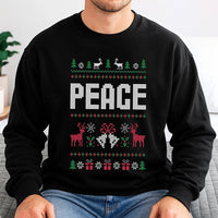 Festive Reindeer Pattern Sweater, Peace Ugly Christmas Sweatshirt, Comfy Holiday Season Crewneck, Retro Winter Xmas Pullover