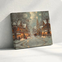 Snowy Winter Street Canvas Wall Art, Victorian Christmas Village Canvas Print, Vintage Holiday Canvas, Festive Xmas Decor, Winter Home Present