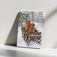 Rustic Winter Dog Wall Art, Golden Retriever Sleigh Canvas, Snowy Christmas Golden Retriever Print, Holiday Dog Lover Canvas