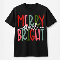 Typography Christmas Shirt, Merry and Bright Christmas T-Shirt, Retro Holiday Graphic Tee, Matching Family Christmas T-Shirt, Xmas Present
