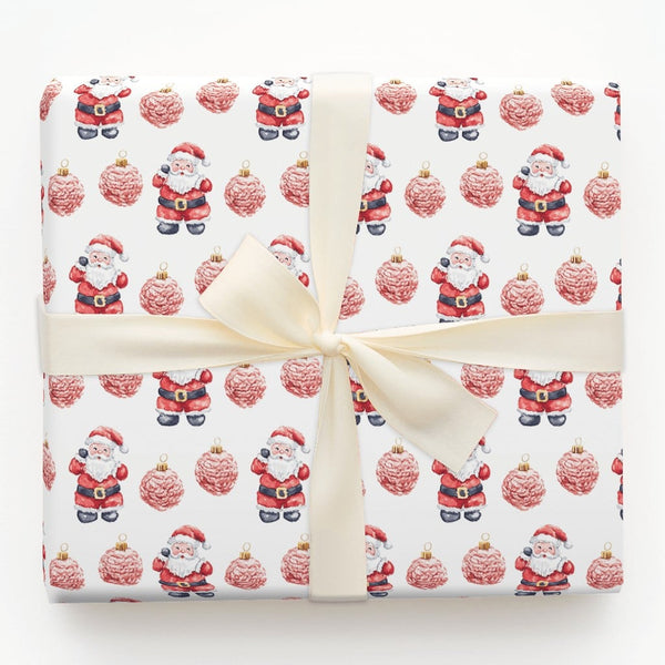 Humorous Science Christmas Gift Wrap, Watercolor Santa Brain Wrapping Paper, Brain Ornament Holiday Paper, Medical Student Gi