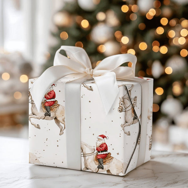 Equestrian Christmas Gift Wrap, Santa Riding White Horse Wrapping Paper, Gold Speckle Holiday Wrapping Paper, Horse Lover Gif