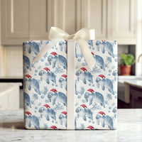 Coastal Nautical Holiday Gift Wrap, Manatee Christmas Wrapping Paper, Santa Hat Sea Cow Wrapping Paper, Marine Life Xmas Gift Wrap Roll