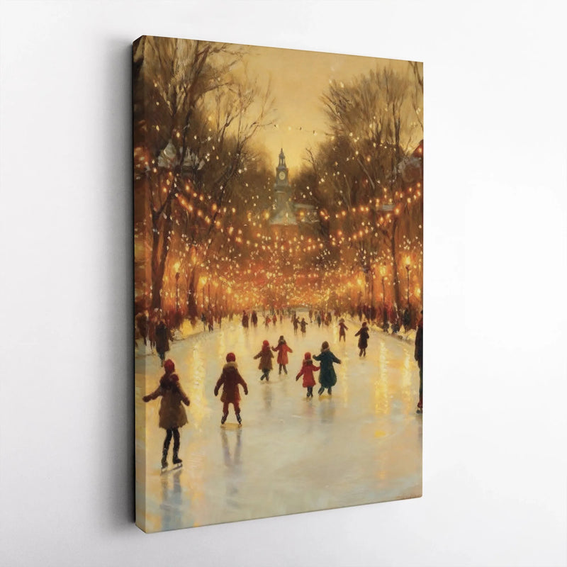 Christmas Lights Park Canvas Print, Winter Ice Skating Canvas Wall Art, Festive Winter Scene Canvas, Holiday Wall Decor, Seasonal Xmas Present
