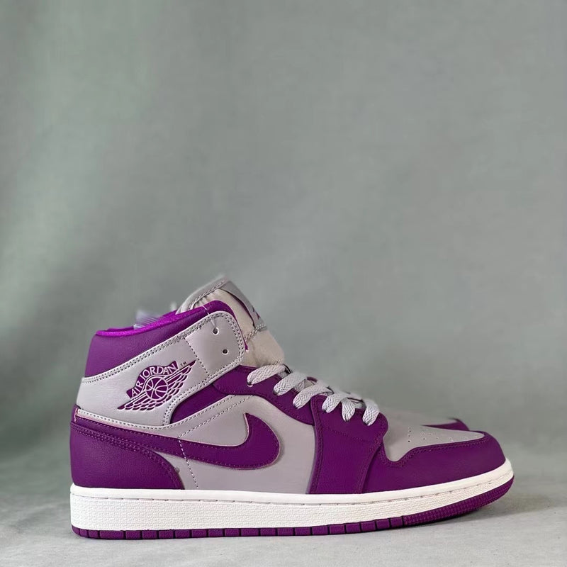 Retro Mid Top Basketball Shoes, Purple Gray Colorway, Lace Up Design, Casual Gift for Shoe Lovers