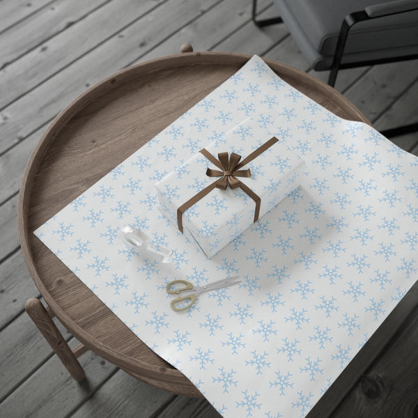 Winter Snowflake Present Wrap, Light Blue Snowflake Gift Wrapping Paper, Holiday Gift Wrap Roll, Christmas Snowflake Wrapping
