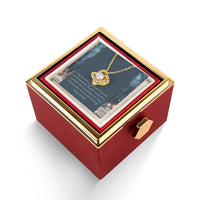 Romantic Holiday Love Knot Pendant, Christmas Love Knot Necklace, CZ Crystal Knot Jewelry, Rotating Rose Box Xmas Present for Wife or Her