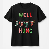 Humorous Stocking Graphic Shirt, Well Hung Christmas T-Shirt, Naughty Holiday Graphic Tee, Dirty Santa Party T-Shirt, Humorous Xmas Couples Present