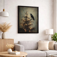 Moody Raven Canvas Print, Gothic Crow Christmas Tree Printable Art, Dark Academia Holiday Wall Art, Crow Digital Download, Moody Xmas Decor
