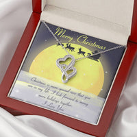 Interlocking CZ Heart Pendant, Double Hearts Necklace for Girlfriend, 14K White Gold Finish Jewelry, Romantic Christmas Present, Love Keepsake