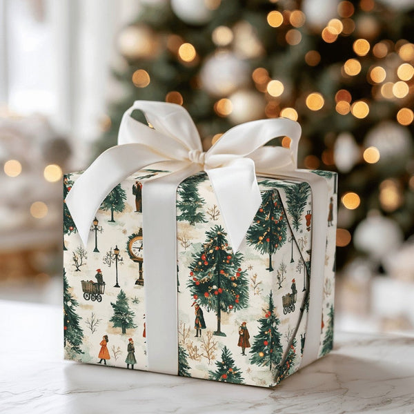 Vintage Street Scene Holiday Gift Wrap, Victorian Christmas Village Wrapping Paper, Nostalgic Xmas Wrapping Paper, Elegant Gi