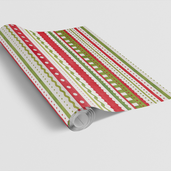 Red and Green Stripe Gift Wrap, Merry Strokes Christmas Wrapping Paper, Festive Dot Pattern Present Paper, Modern Holiday Pre
