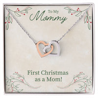 Cubic Zirconia Heart Pendant, First Christmas as A Mom Interlocking Hearts Necklace, Surgical Steel Holiday Keepsake Jewelry for New Mom