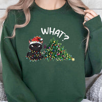 Humorous What Cat Tree Crewneck, Grumpy Black Cat Christmas Sweatshirt, Sarcastic Holiday Cat Sweater, Adorable Pet Lover Xmas Present for Mom