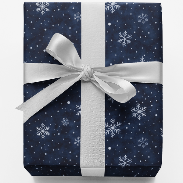 Navy Blue Snowflake Gift Wrap, Midnight Snowfall Gift Wrapping Paper, Winter Holiday Wrapping Paper, Christmas Present Roll