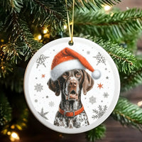 Santa Hat Dog Ceramic Ornament, German Shorthaired Pointer Christmas Ornament, GSP Holiday Tree Ornament, Adorable Dog Lover Keepsake Present