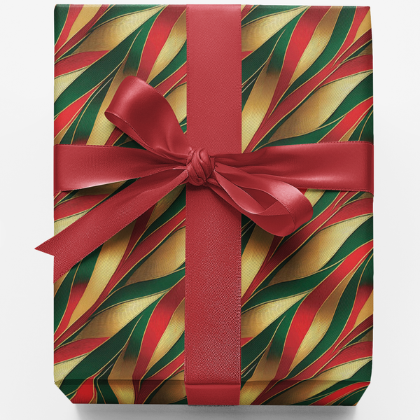 Holiday Ribbon Gift Wrap, Metallic Geometric Wrapping Paper, Yuletide Gleam Present Paper, Luxury Christmas Gift Wrap, Festiv