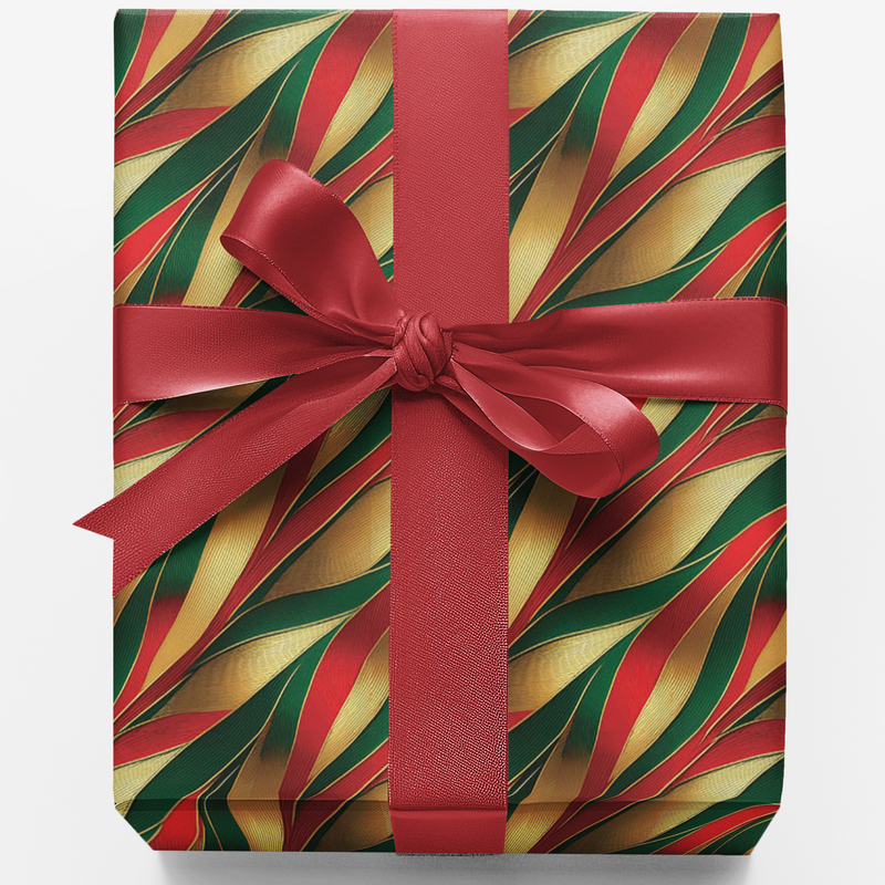 Holiday Ribbon Gift Wrap, Metallic Geometric Wrapping Paper, Yuletide Gleam Present Paper, Luxury Christmas Gift Wrap, Festive Wrap Roll