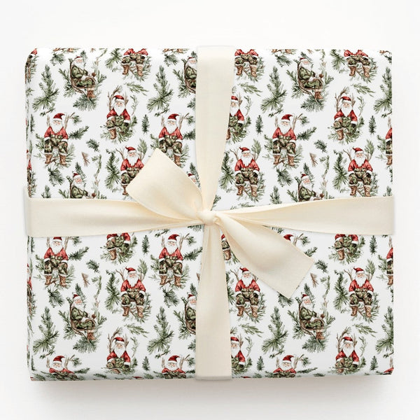 Camo Rifle Santa Claus Gift Wrap, Hunter Santa Wrapping Paper, Rustic Outdoor Santa Christmas Wrapping Paper, Hunting Holiday