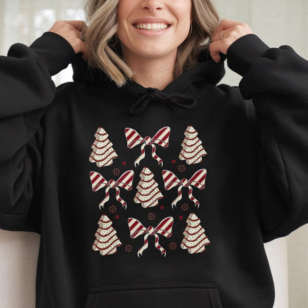 Coquette Bow Holiday Sweatshirt, Christmas Tree Cake Hoodie, Adorable Aesthetic Christmas Pullover, Sweet Winter Hooded Sweat