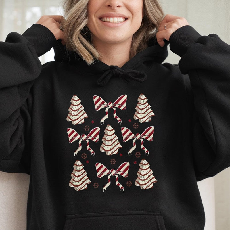Coquette Bow Holiday Sweatshirt, Christmas Tree Cake Hoodie, Adorable Aesthetic Christmas Pullover, Sweet Winter Hooded Sweater Present for Her