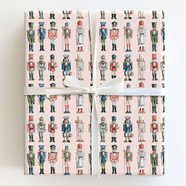 Watercolor Christmas Gift Wrap, Nutcracker Soldier Wrapping Paper, Pink Holiday Present Paper, Nutcracker Ballet Gift Wrap Pa