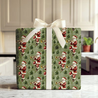 Musical Christmas Wrapping Paper Roll, Vintage Santa Trumpet Wrapping Paper, Sage Green Retro Gift Wrap, Musician Holiday Wrapping Paper