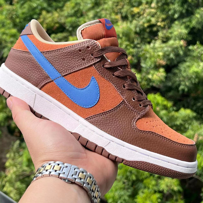 Low Top Sneakers, Brown Orange Blue Colorway, Lace Up Design, Casual Gift for Sneaker Fans
