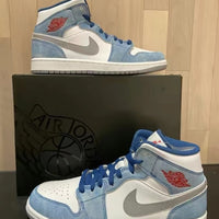 Mid Top Sneakers, Blue White Colorway, Lace Up Design, Casual Gift for Sneaker Fans