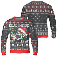 Humorous Christmas Skull Holiday Sweater, Dead Inside but Jolly AF Sweatshirt, Sarcastic Gothic Xmas Crewneck, Spooky Holiday Pullover