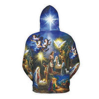 Religious Christmas Art Hoodie, Nativity Scene Hoodie, Christian Holy Night Sweatshirt, Faithful Holiday Pullover Hoodie, Faith Xmas Present