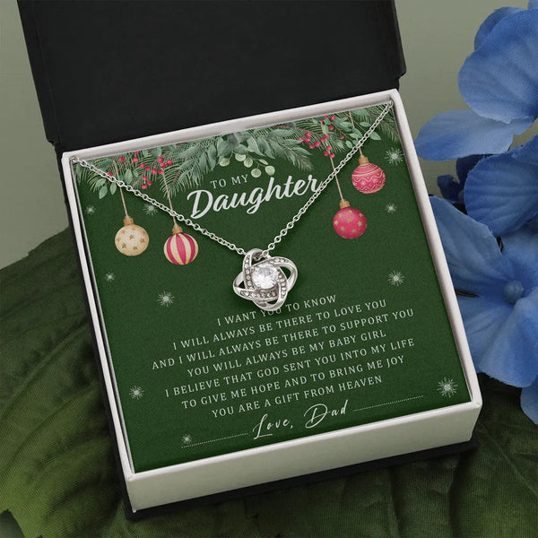 Message Card Love Knot Necklace, Daughter Love Knot Necklace from Dad, Christmas Love Knot Jewelry, CZ Pendant Necklace, Pres
