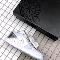 Retro Low Top Basketball Shoes, White Silver Colorway, Casual Gift for Shoe Lovers