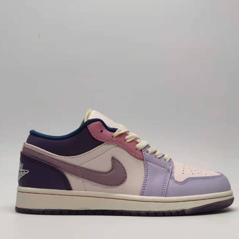 Low Top Sneakers, Purple Beige Colorway, Lace Up Design, Casual Gift for Sneaker Fans