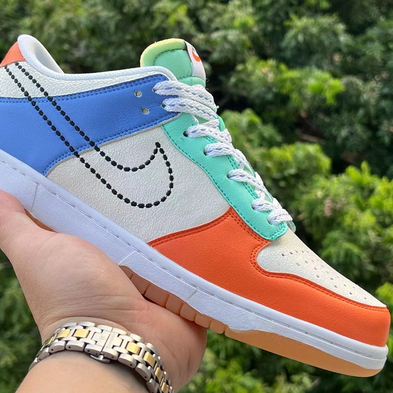 Low Top Sneakers, Blue Orange White Colorway, Lace Up Design, Casual Gift for Sneaker Fans