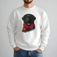 Festive Black Lab Crewneck, Black Labrador Christmas Sweatshirt, Adorable Red Scarf Dog Sweatshirt, Winter Dog Lover Sweater, Xmas Holiday Present