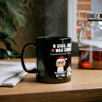 Personalized Holiday Pet Lover Mug, A Girl and Her Dog Ceramic Mug, Custom Cartoon Puppy Coffee Cup, Winter Christmas Present for Dog Mom