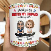 Personalized Cartoon Bestie Coffee Mug, Unpaid Therapist Best Friend Ceramic Mug, Humorous Soul Sister Coffee Cup, Christmas Mug, Coworker Present