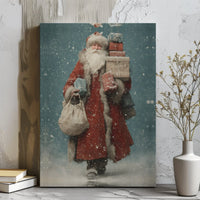 Nostalgic Winter Scene Canvas Print, Vintage Santa Claus Canvas Wall Art, Santa Presents Canvas Decor, Holiday Wall Art, Christmas Home Present