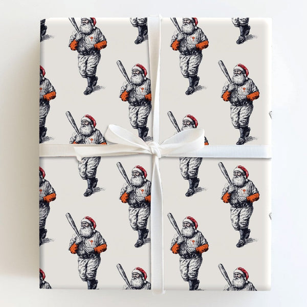 Vintage Baseball Gift Wrap, Baseball Santa Christmas Wrapping Paper, Retro Sporty Holiday Wrapping Paper, Baseball Fan Gift W