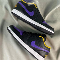 Low Top Sneakers, Black Yellow Purple Colorway, Lace Up Design, Casual Gift for Sneaker Fans