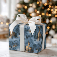 Snowy Mountain Gift Wrap, Winter Church Village Wrapping Paper, Comfy Winter Cabin Wrapping Paper, Serene Holiday Christmas Wrapping Paper