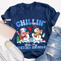 Humorous Holiday Snowman Graphic Tee, Chillin with My Cafeteria Snowmies Shirt, School Staff Christmas T-Shirt, Lunch Lady Holiday Present