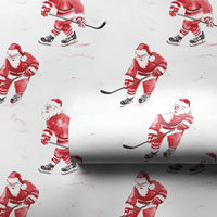 Watercolor Ice Hockey Gift Wrap, Hockey Santa Wrapping Paper, Sports Santa Christmas Wrapping Paper, Holiday Hockey Player Gift Wrap Paper
