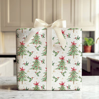 Watercolor Holiday Gift Wrap, Hummingbird Christmas Wrapping Paper, Bird Christmas Tree Wrap, Festive Gift Wrapping Paper Roll