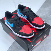 Low Top Sneakers, Blue Black Red Colorway, Lace Up Design, Casual Gift for Sneaker Fans