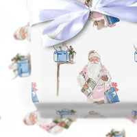 Watercolor Helper Gift Wrap, Pink Santa Wrapping Paper, Inclusive Christmas Paper, Mailbox Holiday Present Wrap, Adorable Xmas Wrapping Paper