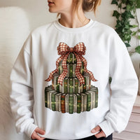 Retro Librarian Holiday Sweater, Christmas Book Tree Sweatshirt, Book Lover Xmas Crewneck, Reading Teacher Present Pullover